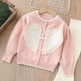 thumbnail image 4 of Suéter de cuello redondo para primavera y otoño e invierno para niñas, suéter con lazo en forma de corazón y botones de perlas, cárdigan de manga larga, suéter para niños, parte superior de poliéster, 4 of 7