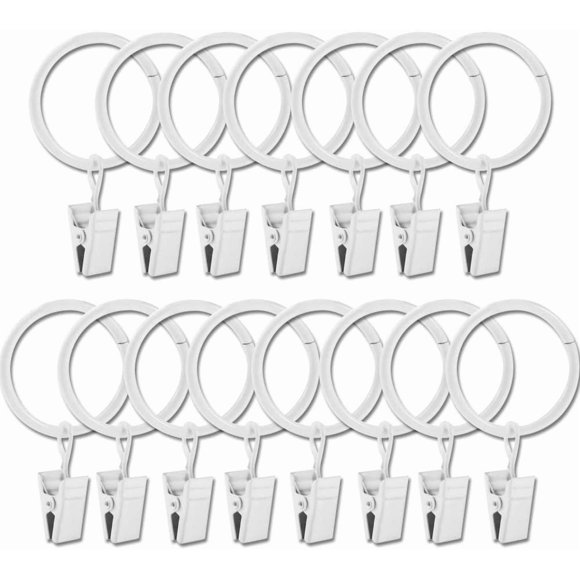 ENTHUR 15 Pcs Curtain Rings with Clips Decorative Drapery Rings Rustproof Vintage 1 Inch Interior Diameter (White)