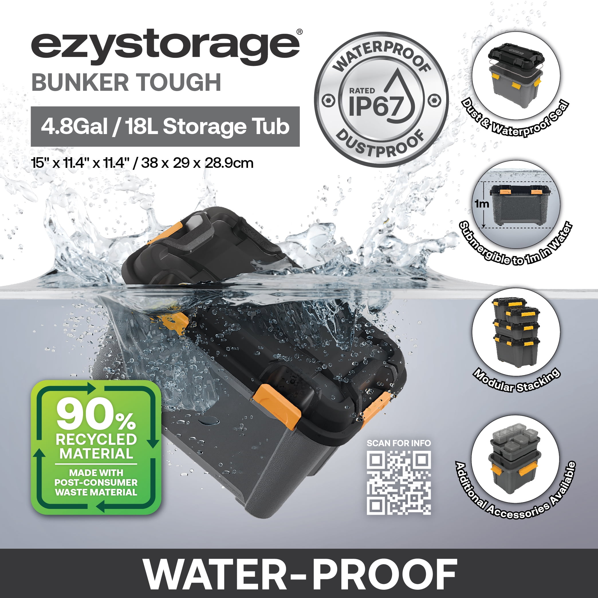6 Pack - Ezy Storage 18L Bunker Tough Storage Tub