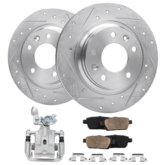 Detroit Axle - Rear Drilled Rotors Brake Pads Left Caliper Replacement for Ford Fusion Lincoln MKZ Zephyr Mazda 6 Mercury Milan