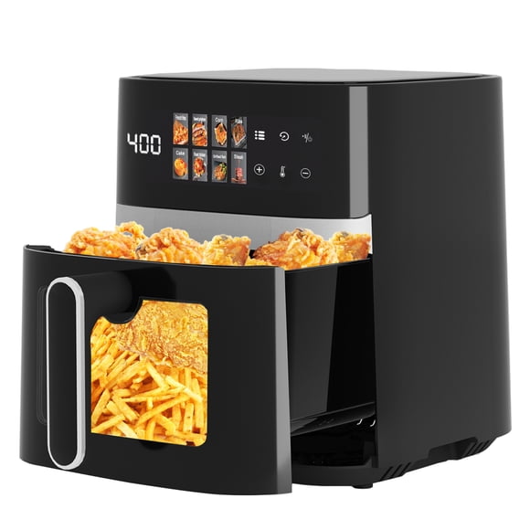 Pentantan 6QT Air Fryer with Visible Window, 8-in-1 Electric Hot Oven with Digital LED Touchscreen, 1500W, Black
