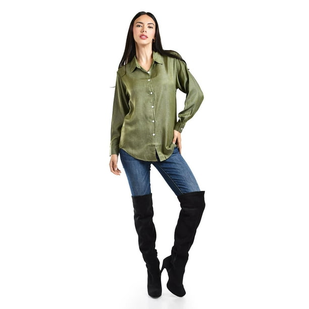 Camisa satinada Roman Fashion / Juvenil, 1016 (Verde militar) verde oscuro G