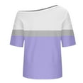 thumbnail image 5 of New Summer Arrivals Olyvenn Plus Size Women's Color Block Short Sleeve T Shirts Cold Shoulder Casual Crew Neck Tops Basic Summer Loose Fit Tees Purple M, 5 of 6