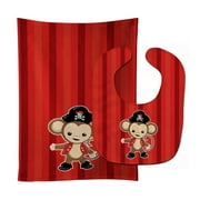 Carolines Treasures BB8976STBU Pirate Monkey Red No.2 Baby Bib & Burp Cloth