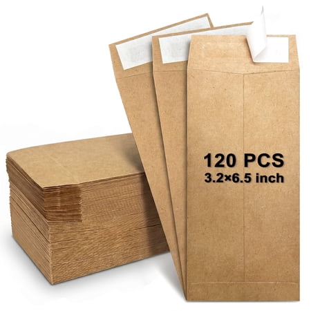 Kraft Coin Envelopes 120 Pack, 3.15 x 6.5 Inch Small Brown Kraft Paper Envelopes, 120gsm Thick Self Seal Envelopes for Coins, Cash, Jewelry, Seeds and Small Parts