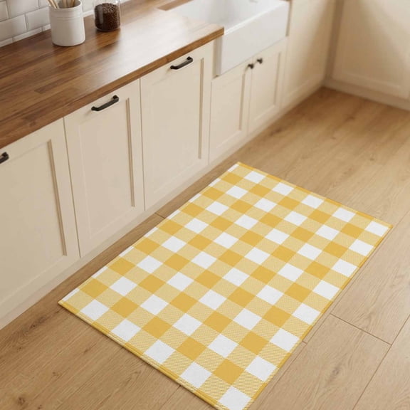2x3ft Rectangle Rug,Rustic Country Yellow White Buffalo Checked Washable Area Rugs Non-Slip Accent Rug Farm Style Soft Circle Carpet for Living Room Bedroom Home Office Decor