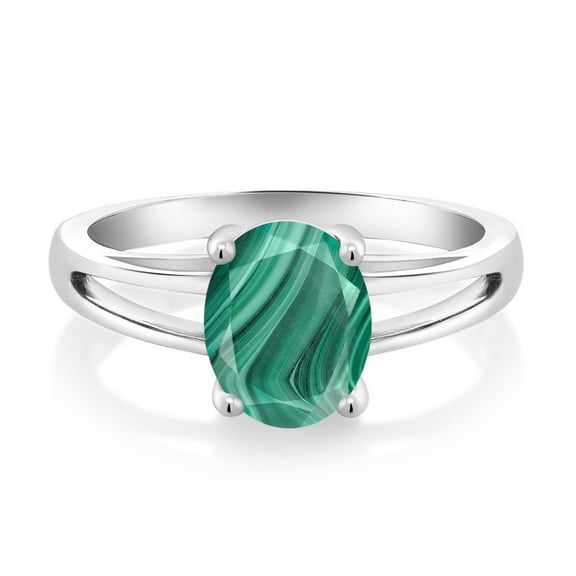 Gem Stone King 2.50 Ct Oval Green Malachite 925 Sterling Silver Ring