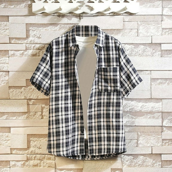 Dolkfu Mens Shirts Short Sleeve Casual Loose Fit Plaid Lightweight Button Down Shirt Tops for Men 2025 L
