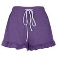 thumbnail image 5 of Wyobmus Women Summer Shorts Casual Solid Color Ruffled Hem Elatic Waist Drawstring Wide Leg Shorts S-3X Purple, 5 of 6