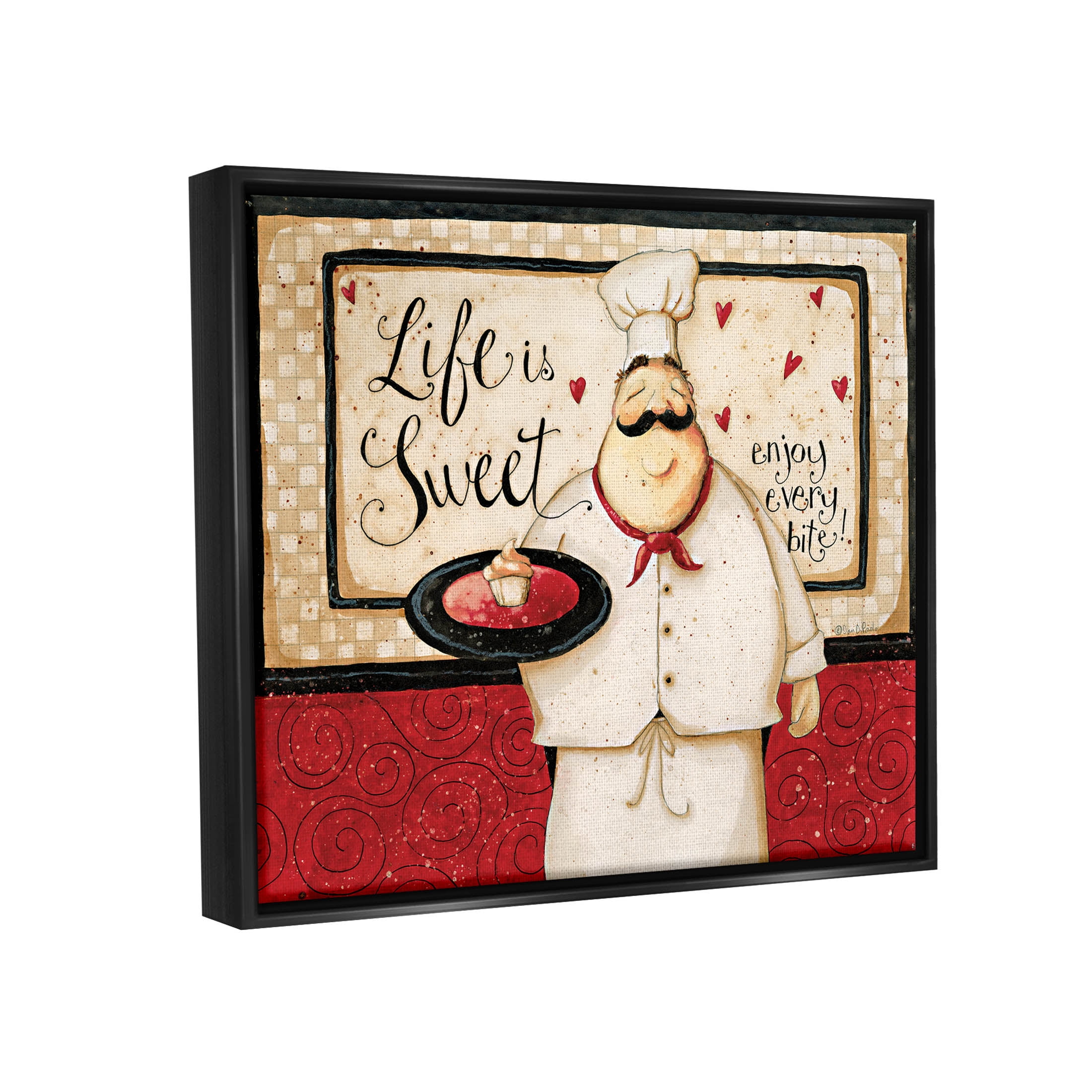Life Is Sweet Enjoy Every Bite Phrase Food & Beverage Graphic Art Jet Black Framed Art Print Wall Art