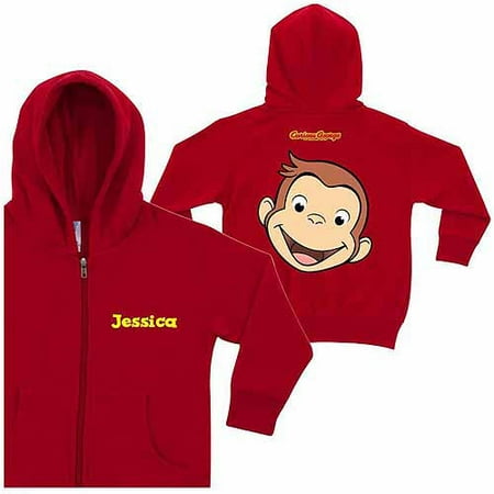 Personalized Curious George Funny Face Kids' Red Zip-Up Hoodie