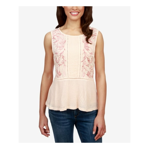 Lucky Brand Womens Embroidered Pintuck Casual Top