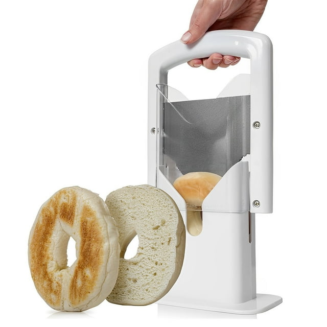 Bagel Cutter Slicer with Safety Handle Household Bagel Slicer Stainless Steel Bagel Precision Cutter Reusable Bread Slicer Portable Muffin Slicer Easy to Clean for Bread Muffin Kitchen 7.1×8.7in