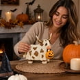 thumbnail image 7 of Longhorn Cow Halloween Decor, Ghost Cow Figurine with Pumpkin, Resin Western Farmhouse Tabletop Decoration for Shelf Mantel Fall Home Decor, 7 of 7