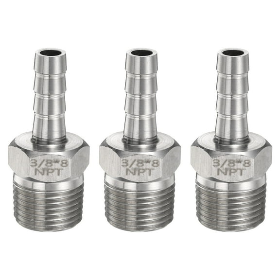 Uxcell 3pcs Stainless Steel Hose Barb Fitting 8mm Barbed x 3/8" NPT Male Pipe Fitting