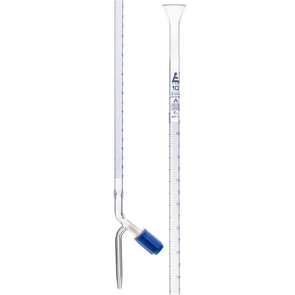 Burette, 10ml - Class A, DIN 385 Compliant, Borosilicate Glass with PTFE Needle Valve Stopcock, 0.05ml Graduations - Eisco Labs