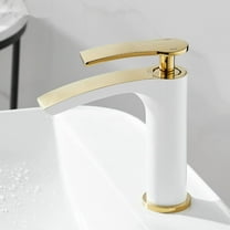 Waterfall Bathroom Faucet, Brass Faucet Bathroom, Hot and Cold Water Mixer Tap, Single Handle Waterfall Bathroom Sink Faucets White Gold, Short