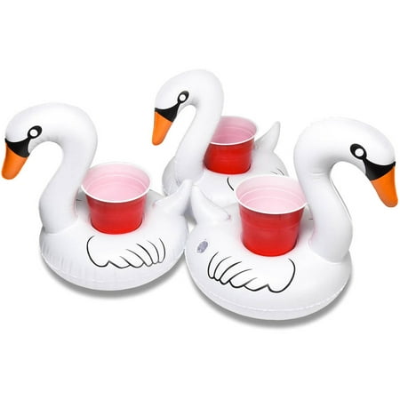 GoFloats Inflatable Swan Drink Holder, 3-Pack, Float your drinks in style