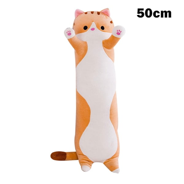 Soft Sleeping Cat Figure Pillow Stuffed Animal Doll Long Cylindrical Plush Toy for Children Adults 50/70/90 cm Long Brown 50cm