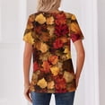 thumbnail image 6 of Minjewel Womens T Shirts Casual V Neck Short Sleeve - Fall Leaves Print Button Detail, T Shirts for Women Seasonal Graphic Tee, Summer Tops for Women for Autumn,Brown L, 6 of 6