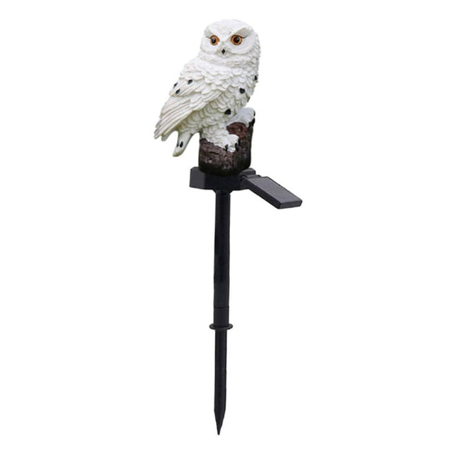 Luz solar, luz de estaca de jardín, decoración de jardín con estaca, estatua de búho, estatuilla de resina para patio, césped, paso de fiesta Blanco