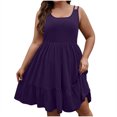 thumbnail image 1 of Robe Midi Sans Manches pour Femmes, Coupe Ample Couleur Unie Polyester Été Printemps Style Décontracté, Longueur Régulière, Col Rond, Grande Taille TTG, 1 of 9