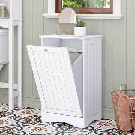 RiverRidge Ashland Tilt-Out Laundry Hamper Cabinet with Cloth Storage Bag - White