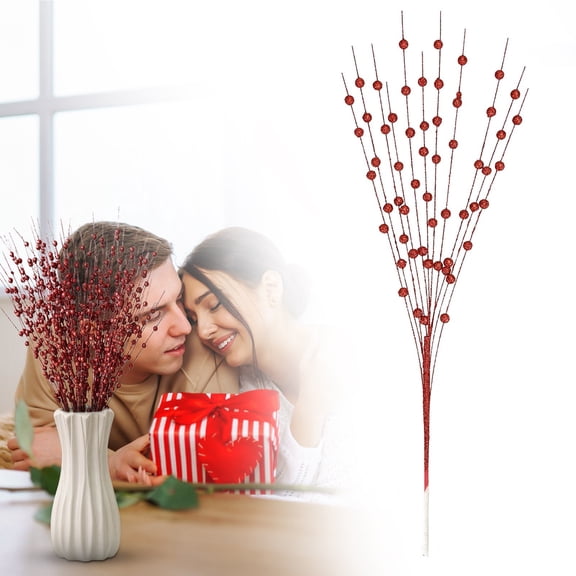 1x Artificial Red Berry Stems,Valentine's Day Wreath Crafts Decorations,Burgundy Red Berry Picks Holly Berries Branches for Valentine's Day Crafts Wedding Holiday Season Winter Home Decor,Red
