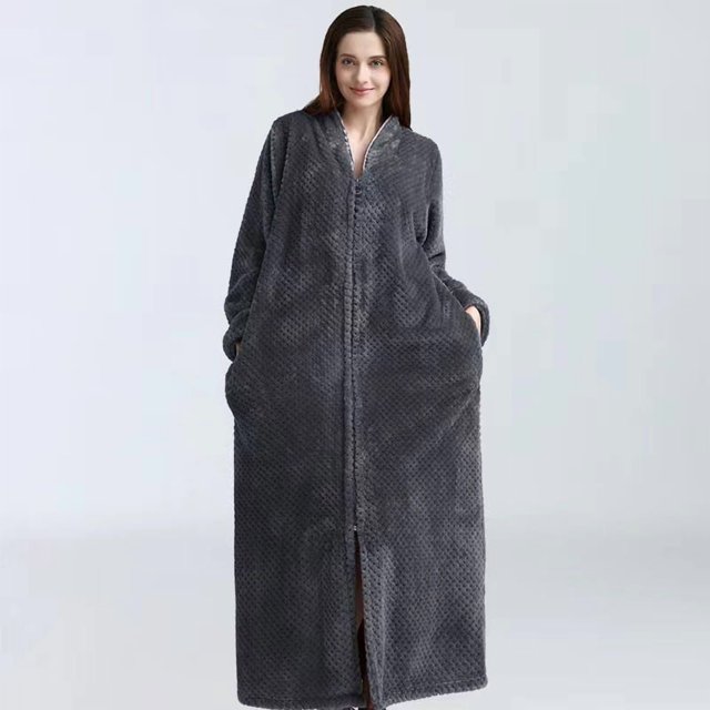 Bata de baño larga de felpa con cremallera para mujer, suave y esponjosa, ideal para dormir