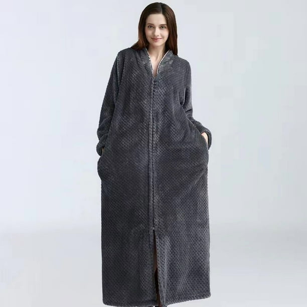 Bata de baño larga de felpa con cremallera para mujer, suave y esponjosa, ideal para dormir