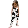 thumbnail image 2 of Toddler Girls Cow Print Jumpsuit Sleeveless Overalls Kids Spaghetti Strap Pants with Pockets Brown 3 5-6 Years, 2 of 9
