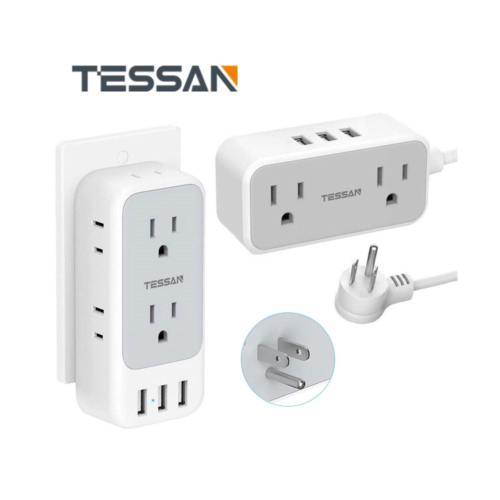 Buy TESSAN Flat Plug Power Strip, 2 Widely Spaced Outlets Portable Plug