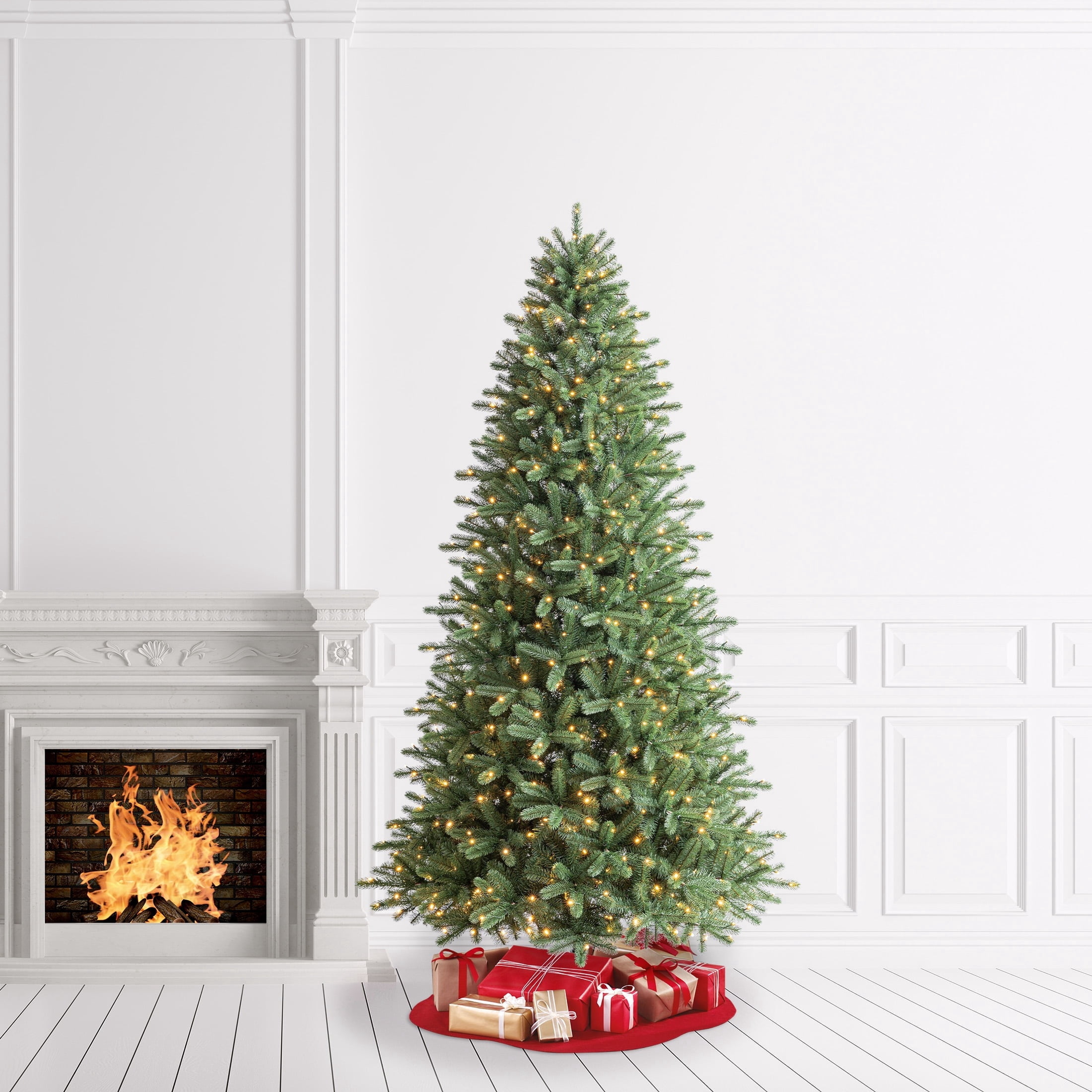 9' Pre-Lit Birchwood Fir Green Artificial Christmas Tree with 700 Warm White Twinkle LED Lights, Quick Set, and Stand, by Holiday Time