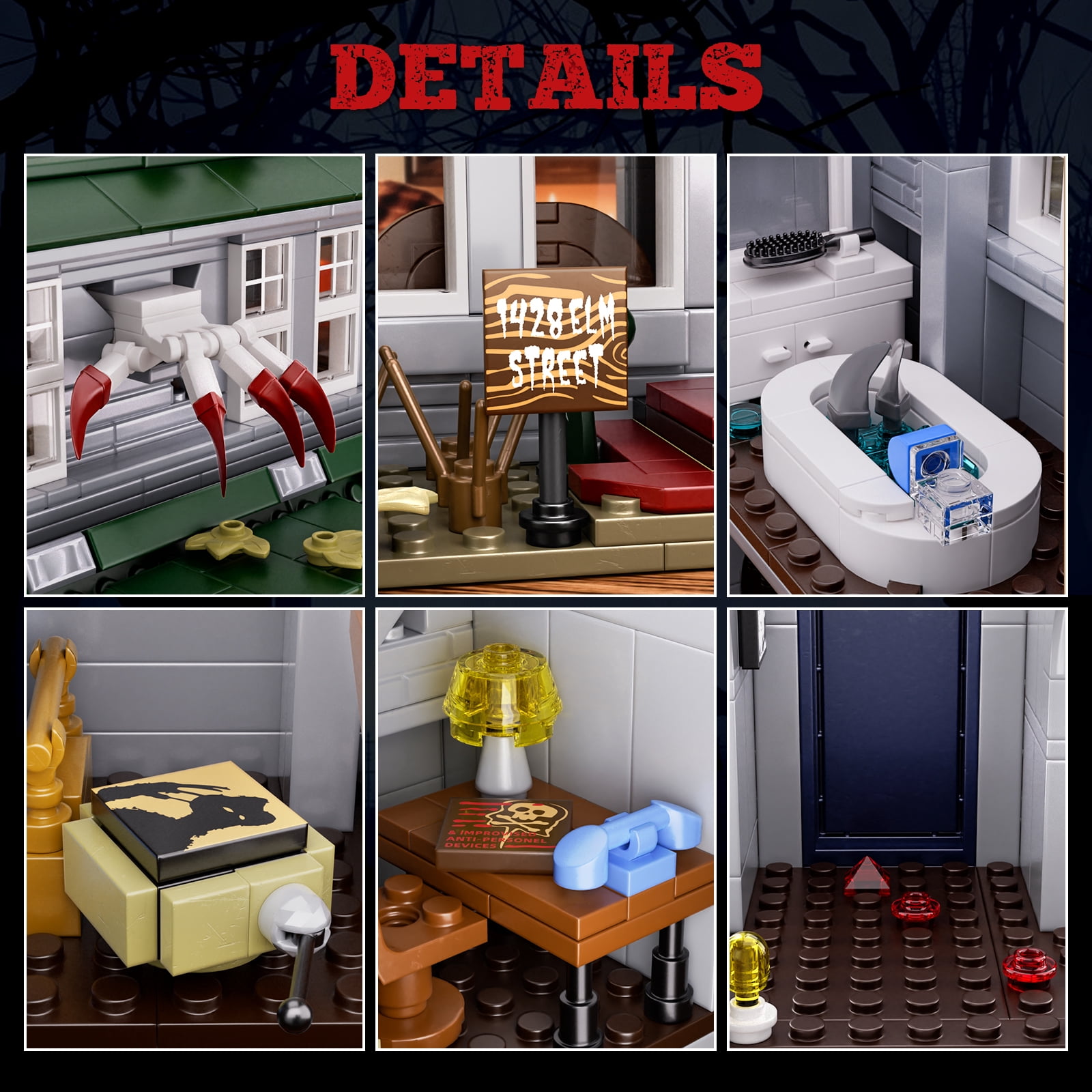 Elm Street House Building Blocks Sets Halloween Horror Decoration Building Toys Gift for Friends and Fans(1099Pcs)
