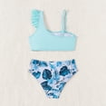 thumbnail image 2 of Jacenvly Swimwear for Girl Quick Drying Girls Tropical Print Ruffle Trim Bikini Swimsuit 7-15 Years 11Y Blue, 2 of 7