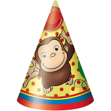 Unique Industries Curious George Assorted Colors Birthday Party Hats, 8 Count