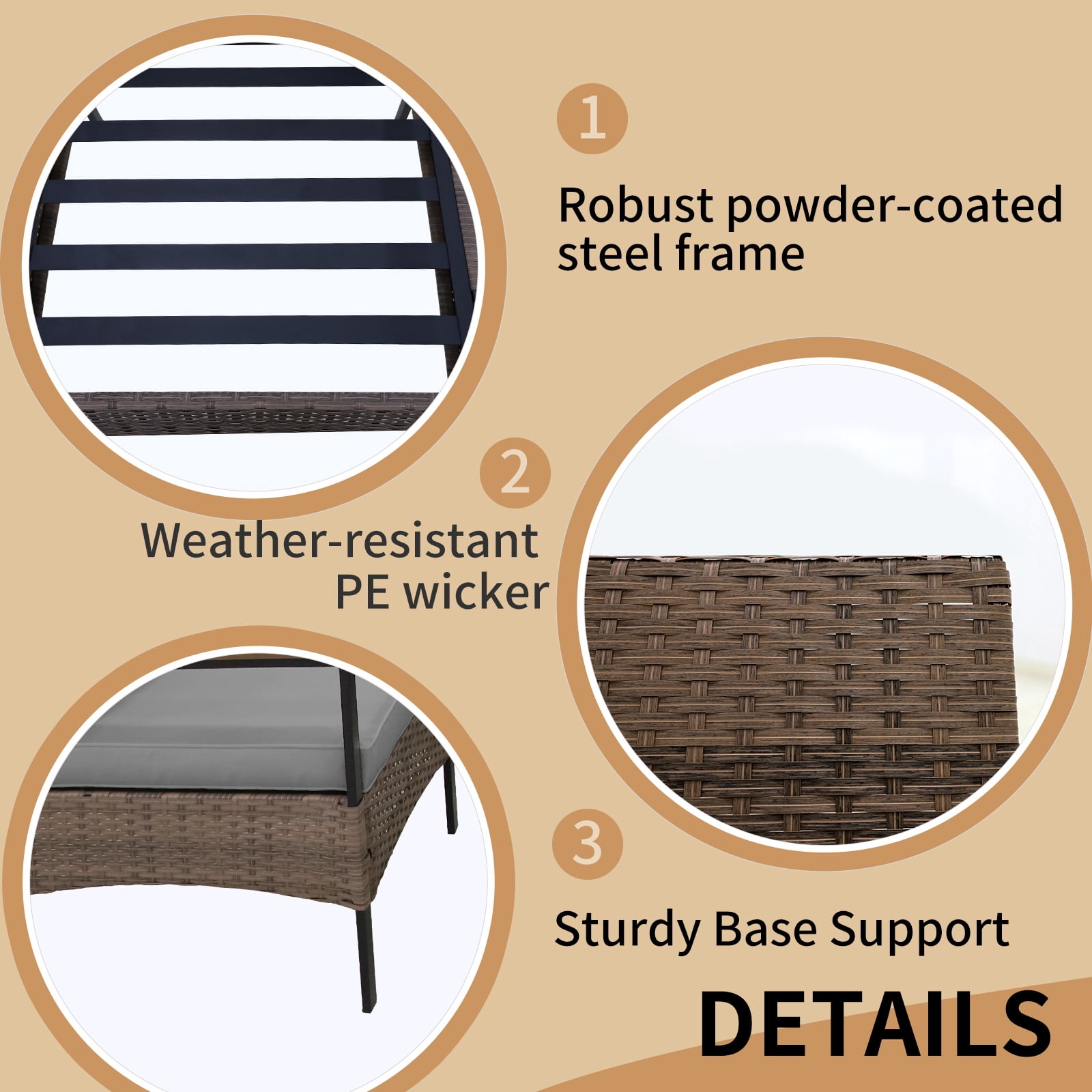 COOS BAY 4-Piece Patio Furniture Set Outdoor Rattan Conversation Sets - Loveseat and Chairs with Tables for Garden, Lawn, Deck, Backyard