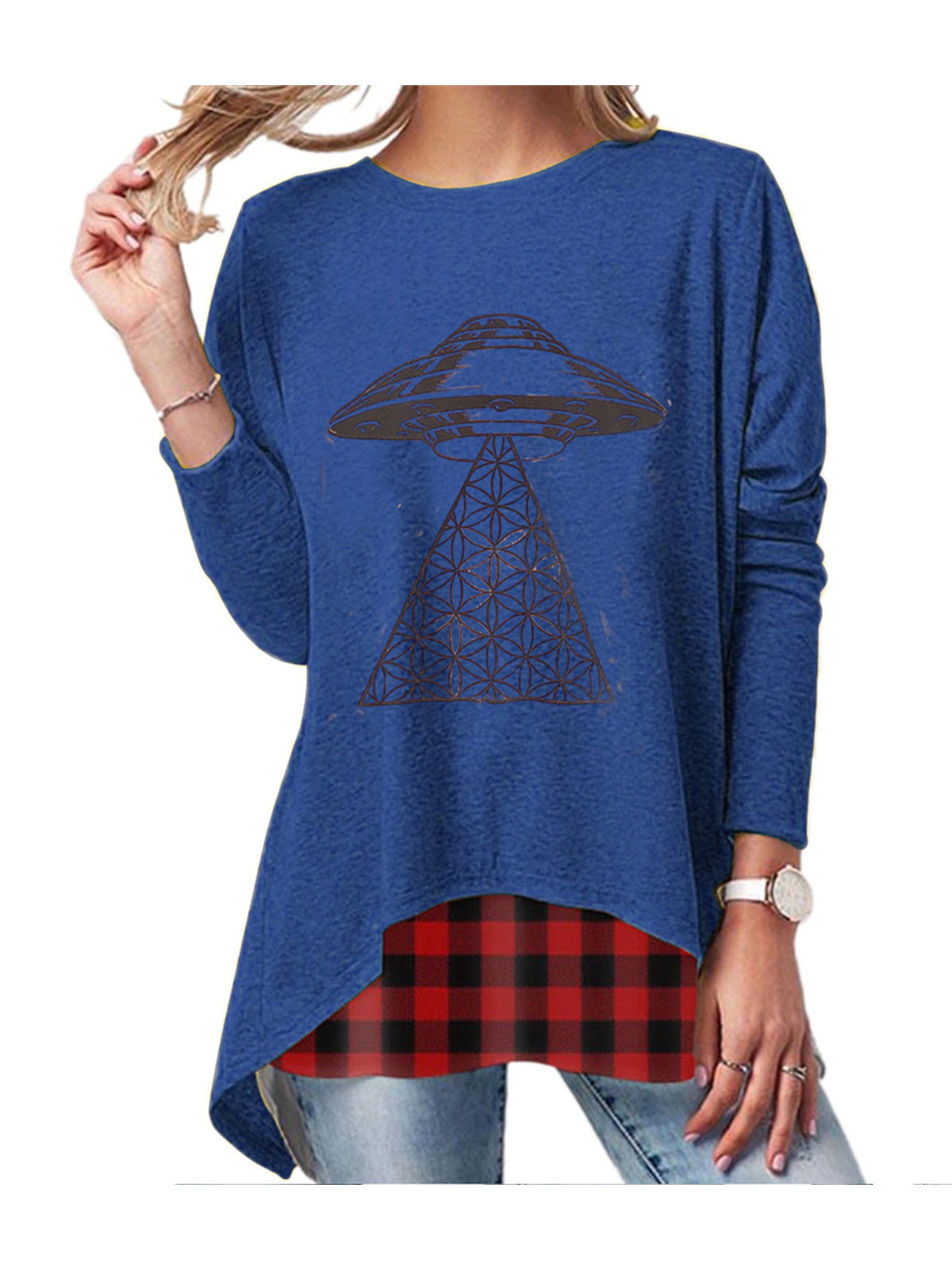 UPAIRC Womens Crew Neck Long Sleeve Autumn Casual Baggy T Shirts Blouse