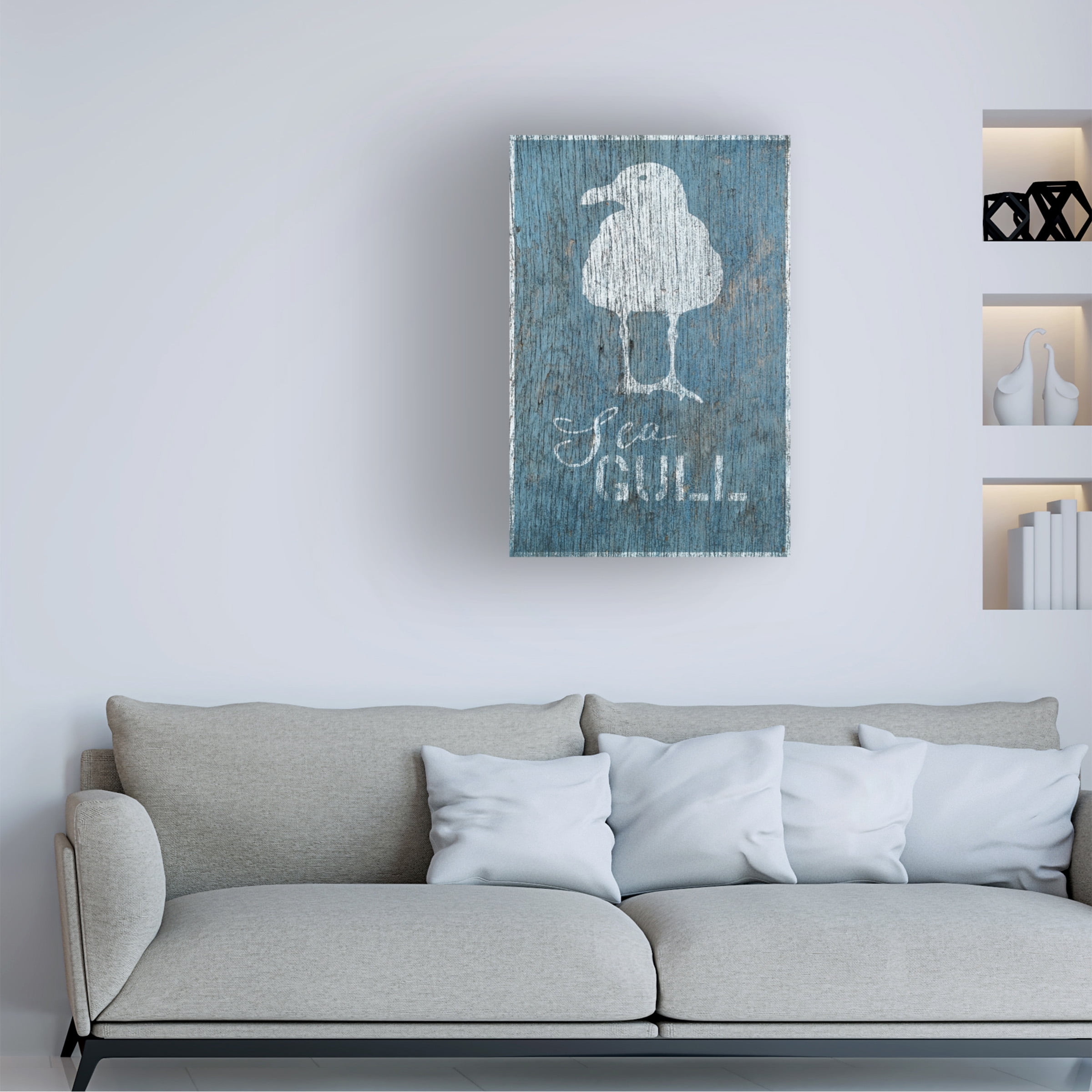 Cora Niele 'Seagull on Blue Wood' Canvas Art