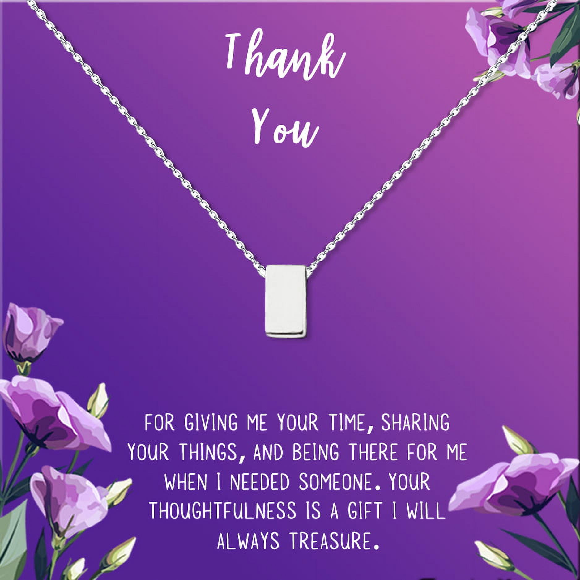 Anavia Thank You Gift Card, Appreciation Gift for friend, High Quality Stainless Steel Fashion Necklace, Thank you Gift, Gratitude Gift for Her-[Silver Cube, Royal Purple Gift Card]