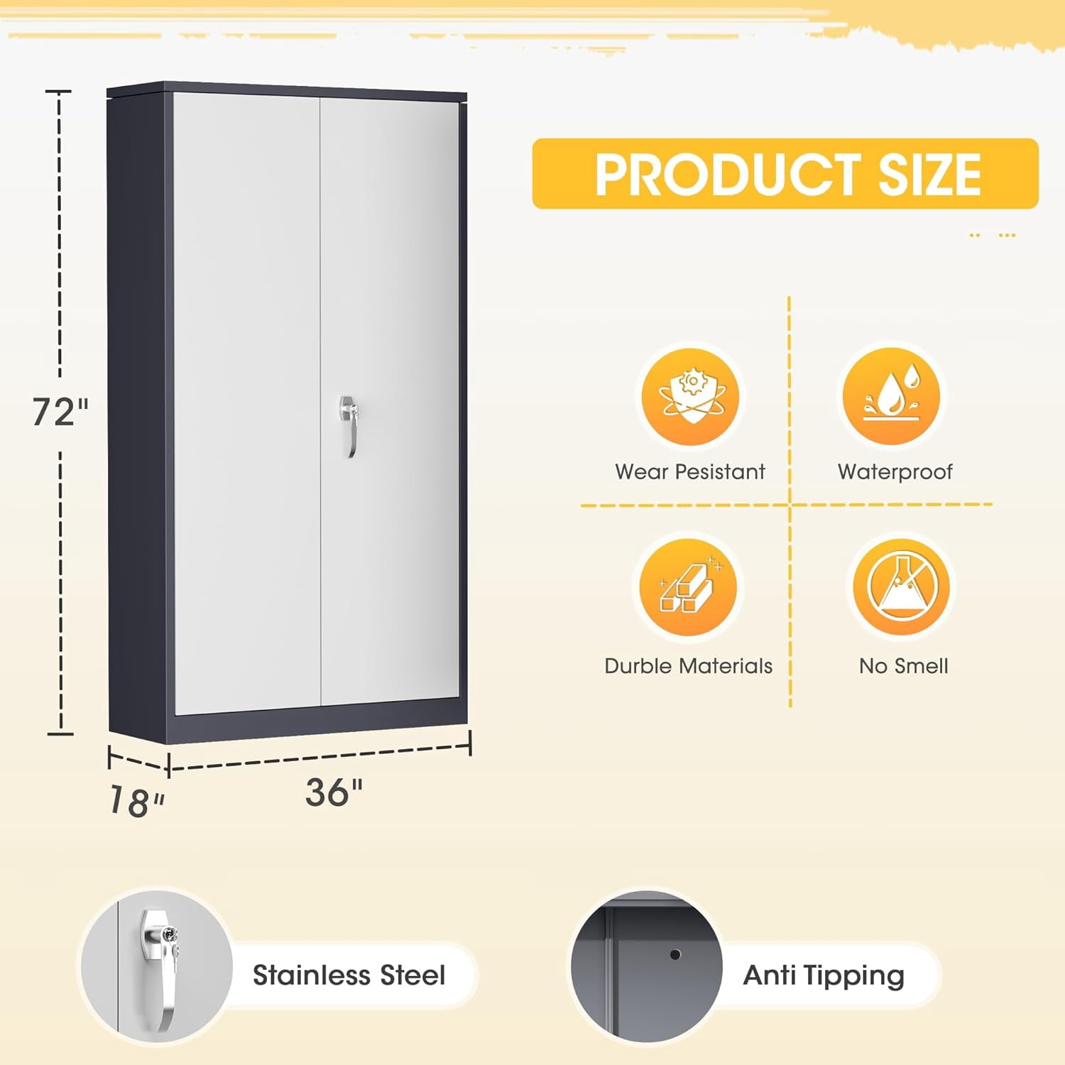 SOLAURA 72"H Metal Garage Storage Cabinet with Locking Doors and Adjustable Shelves for Home, Office(Gray White)