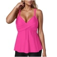 thumbnail image 3 of Sentmoon Women Swimsuits Sleeveless High Cut Women's Bathing Suit with Built in Bra Tummy Control Push Up Solid Color Oversized Crew Neck Drawstring Swimwear Summer Hawaiian, 3 of 9