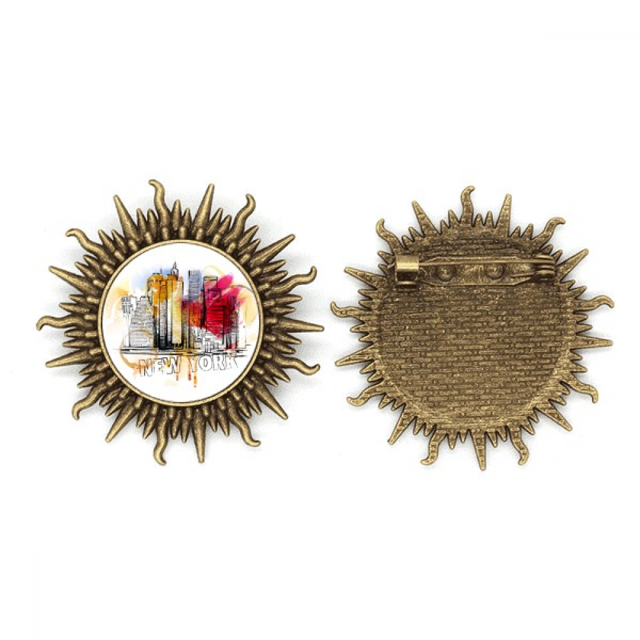 La ciudad de Nueva York, Estados Unidos el dibujo a mano Pin de gancho de metal vintage con forma de sol Unbranded M