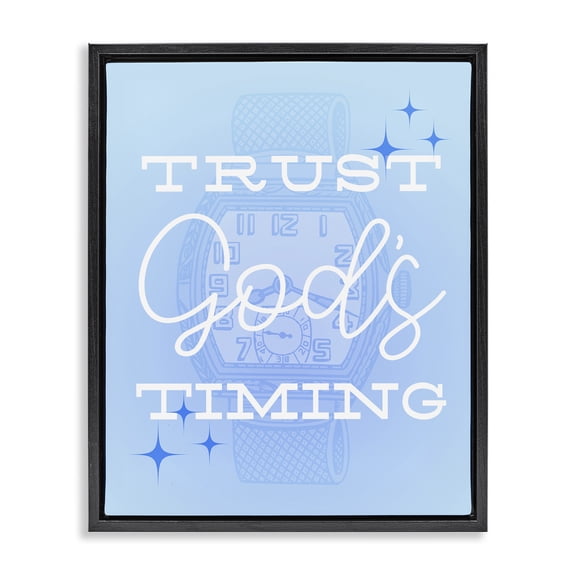 Stupell Industries Trust Gods Timing Blue Religious & Spiritual Painting Black Floater Framed Canvas Art Print Wall Art, 17 x 21