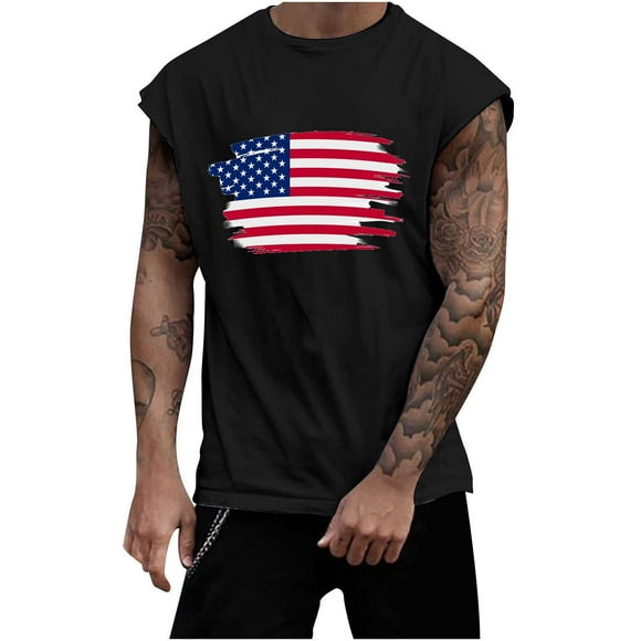 lcziwo Mens Workout 4th of July Tank Tops American Flags Shirts for Men Summer Sleeveless Gym Patriotic Cut Off Vest 2024 Big and Tall