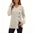 thumbnail image 6 of Womens Long Sleeve V-Neck Knit Sweaters Front Slit Button Down Tops Casual Solid Color Loose Fit Sweaters Tops, 6 of 6