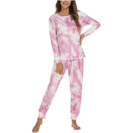 

Womens Tie Dye Two Piece Pajamas Set Long Sleeve Sweatshirt with Long Pants Outfits Sleepwear Loungewear PJs for Women