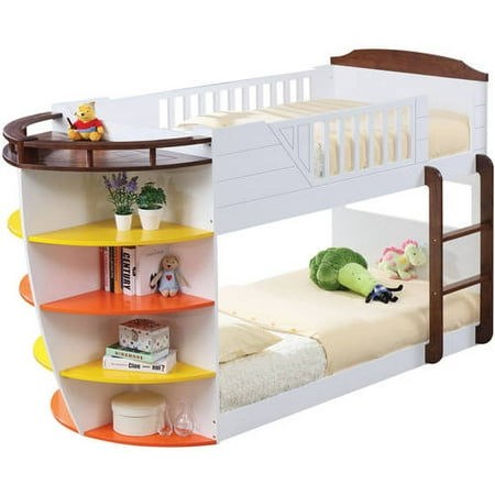 Acme Neptune Twin Over Bunk Bed With Storage Shelves White Acme Neptune Twin Over Bunk Bed With Storage Shelves White Chocolate