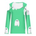 thumbnail image 4 of WREESH Halloween Long Sleeve Tops Women's Fashion Halloween Prints T-Shirt Long Sleeves Blouse Casual Tops Green, 4 of 5