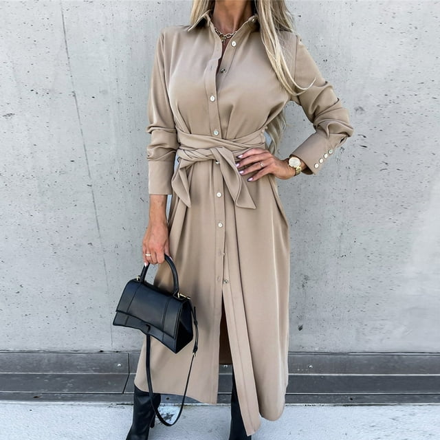 Robe Maxi Décontractée pour Femme à Manches Longues, Robe Élégante à Volants, Col en V, Tenue de Vacances